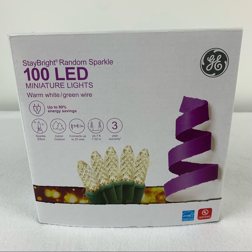 GE StayBright Random Sparkle 100 LED Miniature Lights Warm White with Green Wire